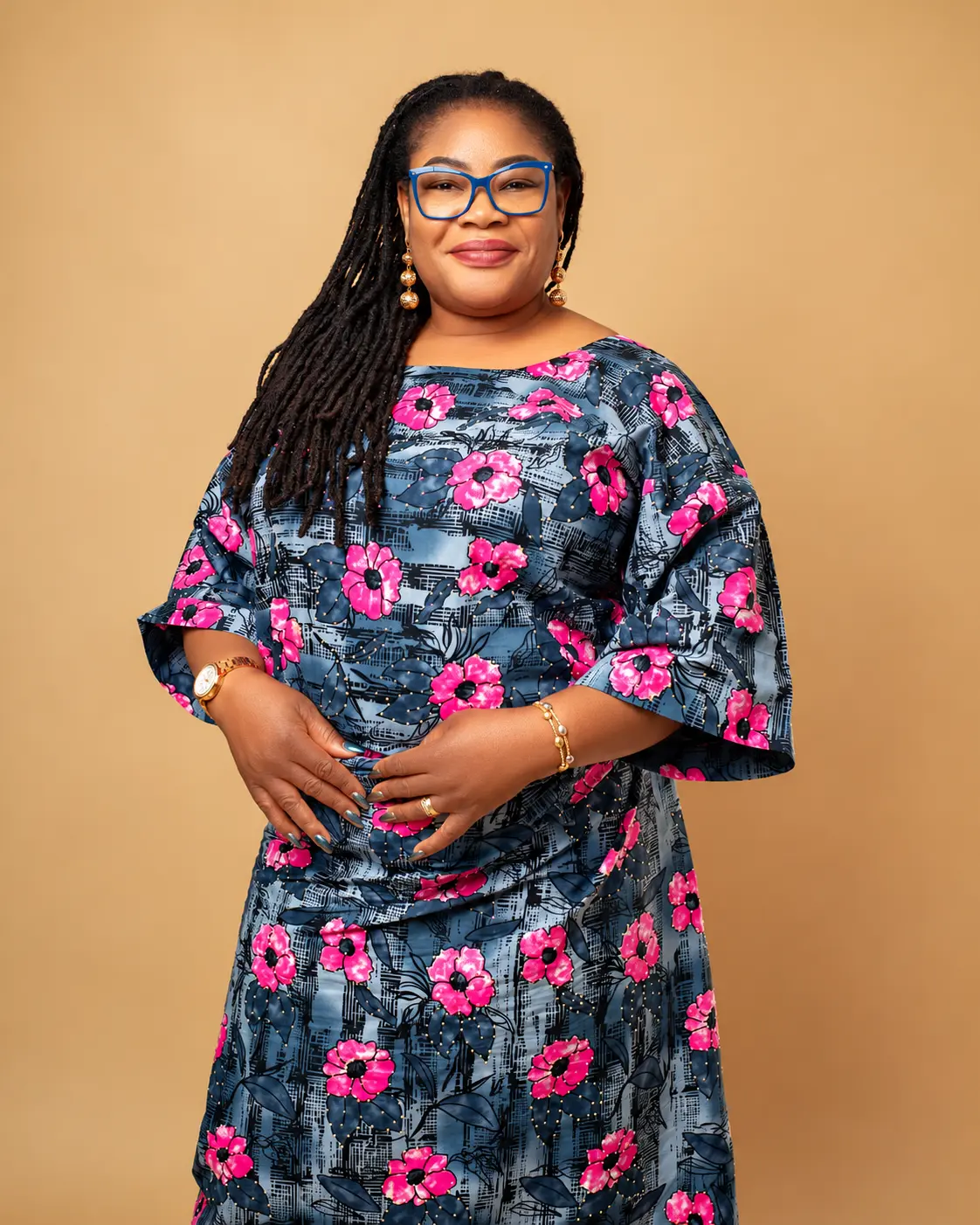 Atinuke in a floral outfit